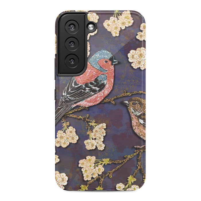 Galaxy S22 StrongFit Chaffinches in Cherry Blossom by Lotti Brown