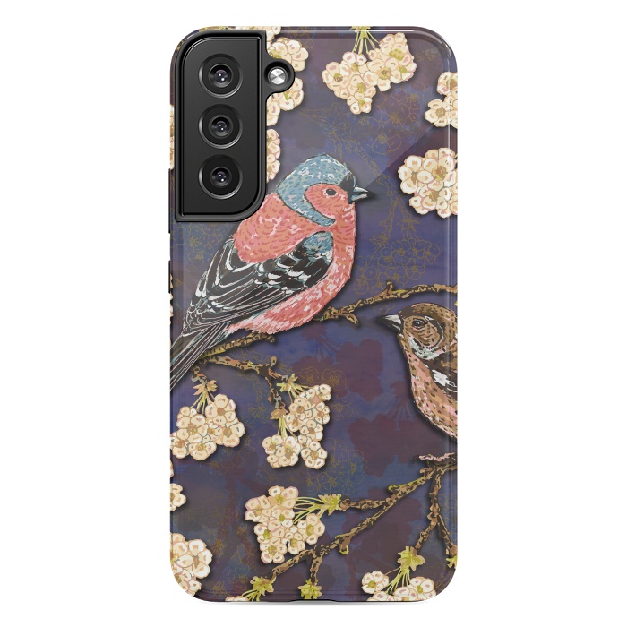 Galaxy S22 plus StrongFit Chaffinches in Cherry Blossom by Lotti Brown