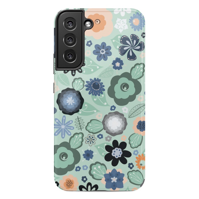 Galaxy S22 plus StrongFit Kitsch 70s Flowers in Light Blue by Paula Ohreen