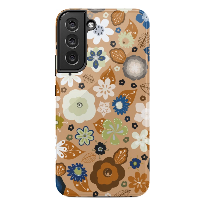 Galaxy S22 plus StrongFit Kitsch 70s Flowers in Classic Blue and Brown by Paula Ohreen