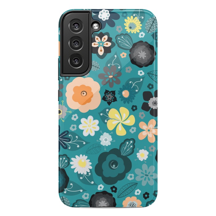 Galaxy S22 plus StrongFit Kitsch 70s Flowers in Classic Blue and Yellow by Paula Ohreen