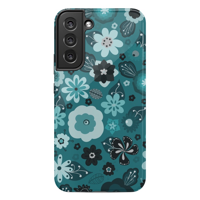 Galaxy S22 plus StrongFit Kitsch 70s Flowers in Monochrome Classic Blue by Paula Ohreen