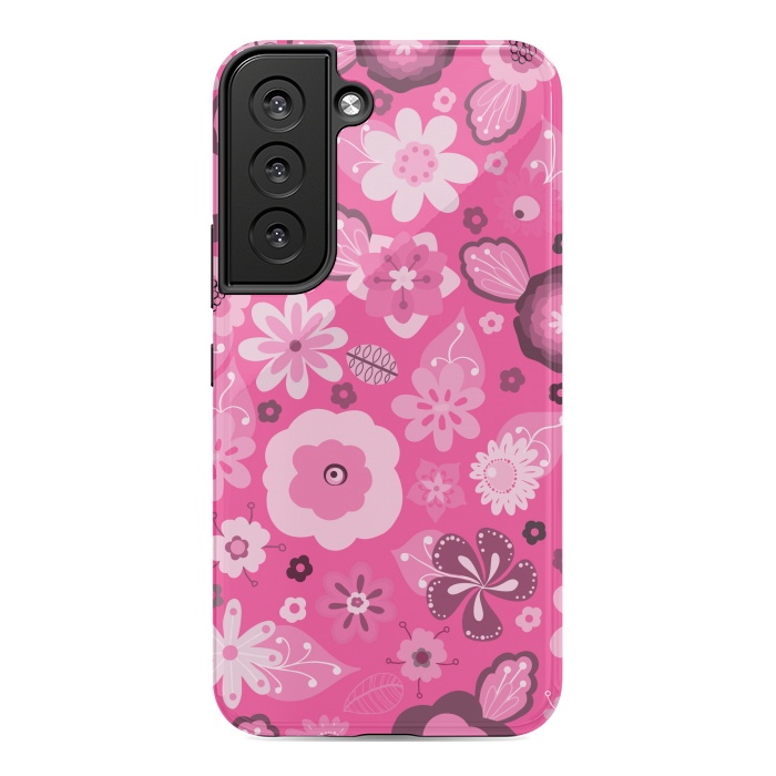 Galaxy S22 StrongFit Kitsch 70s Flowers in Bright Pink Hues by Paula Ohreen