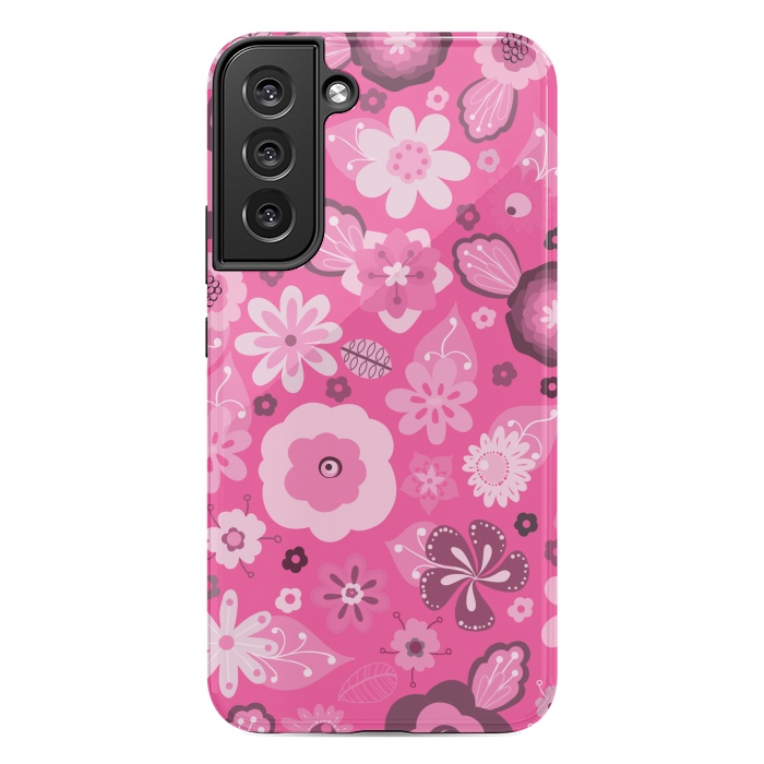 Galaxy S22 plus StrongFit Kitsch 70s Flowers in Bright Pink Hues by Paula Ohreen