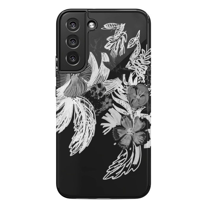 Galaxy S22 plus StrongFit Black and white marker sketched flowers by Oana 