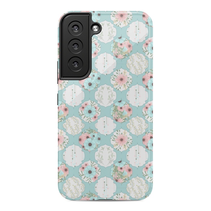 Galaxy S22 StrongFit BLUE FLORAL PATCHWORK  by MALLIKA
