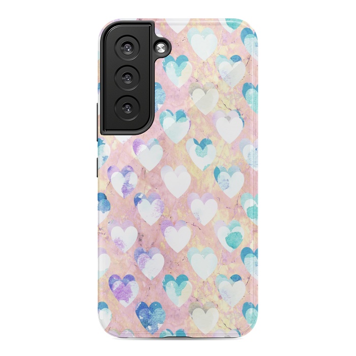 Galaxy S22 StrongFit Pastel painted hearts on pink marble Valentine by Oana 