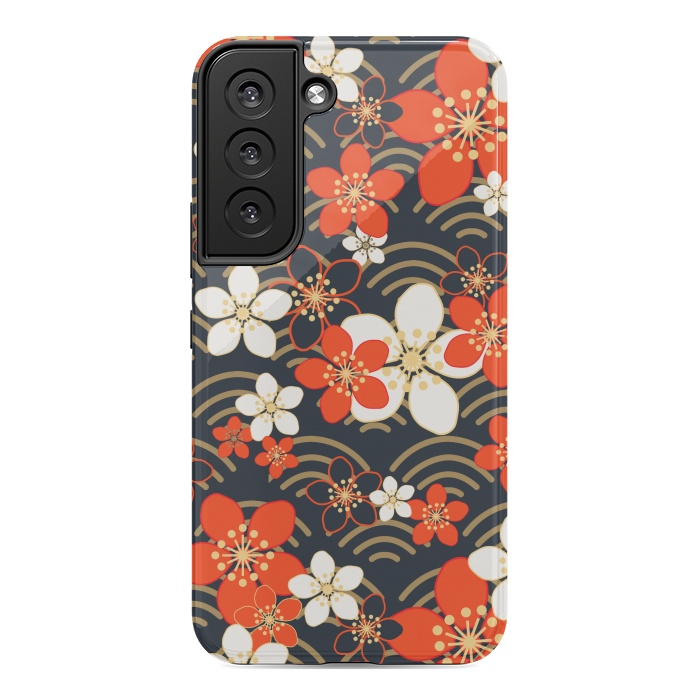 Galaxy S22 StrongFit white floral ethnic pattern 2  by MALLIKA