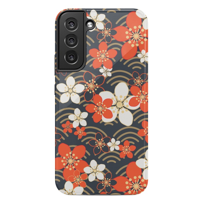 Galaxy S22 plus StrongFit white floral ethnic pattern 2  by MALLIKA