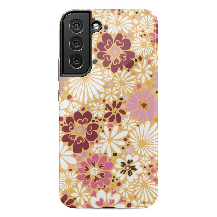 Galaxy S22 plus StrongFit 70s Valentine Flowers in Pink, Cream and Yellow by Paula Ohreen