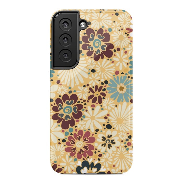 Galaxy S22 StrongFit 70s Valentine Flowers in Blue and Yellow by Paula Ohreen