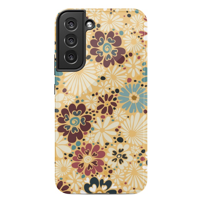Galaxy S22 plus StrongFit 70s Valentine Flowers in Blue and Yellow by Paula Ohreen