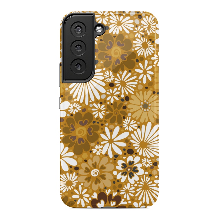 Galaxy S22 StrongFit 70s Valentine Flowers in Mustard and White by Paula Ohreen