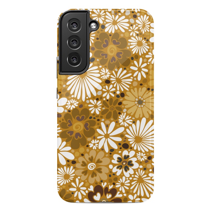Galaxy S22 plus StrongFit 70s Valentine Flowers in Mustard and White by Paula Ohreen