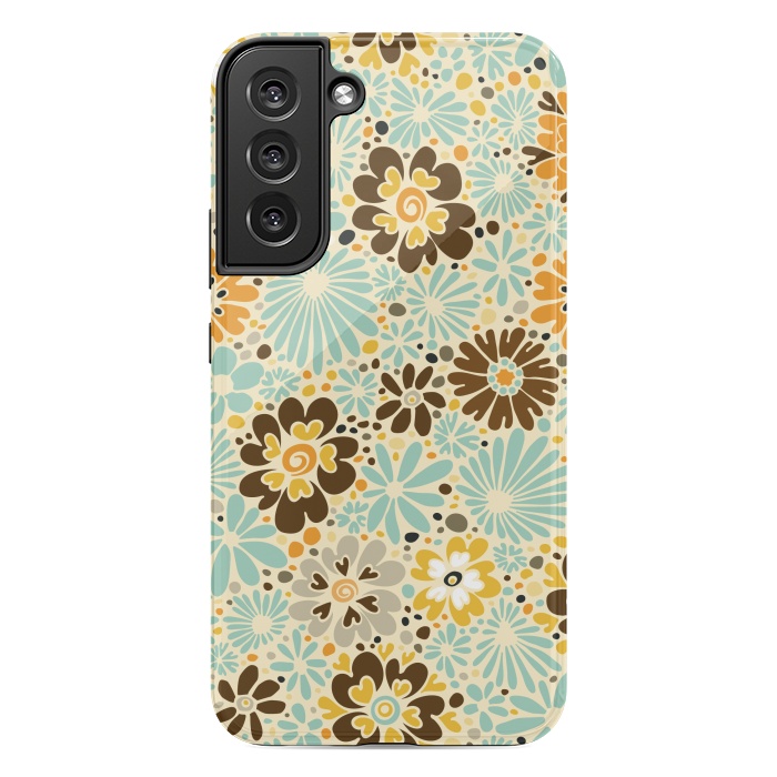 Galaxy S22 plus StrongFit 70s Valentine Flowers in Orange, Brown and Blue by Paula Ohreen