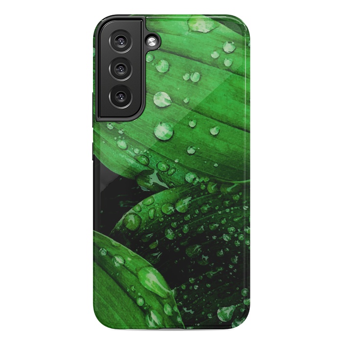 Galaxy S22 plus StrongFit green leaf with raindrops by haroulita