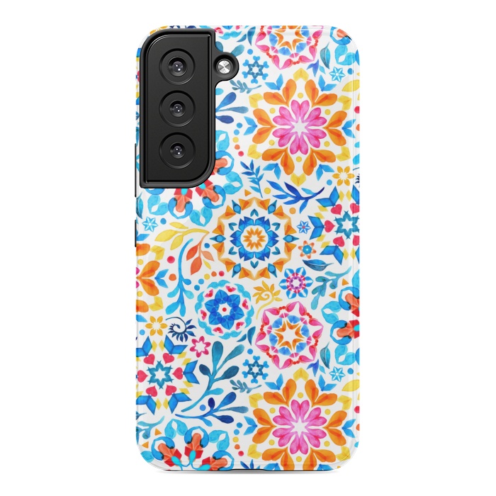 Galaxy S22 StrongFit Watercolor Kaleidoscope Floral - brights by Micklyn Le Feuvre