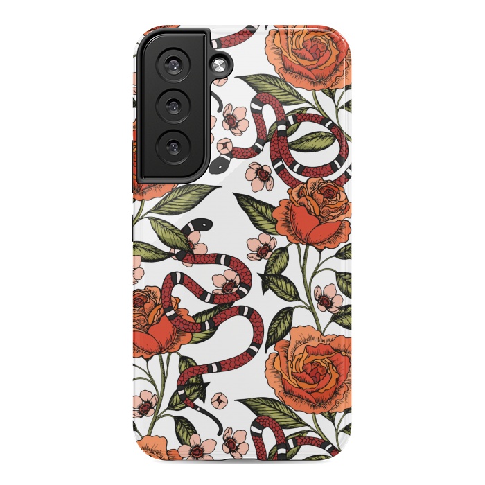 Galaxy S22 StrongFit Roses and snake. White pattern by Julia Badeeva