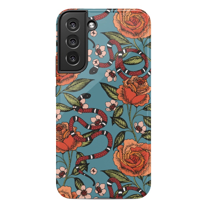 Galaxy S22 plus StrongFit Roses and snake. Blue pattern by Julia Badeeva