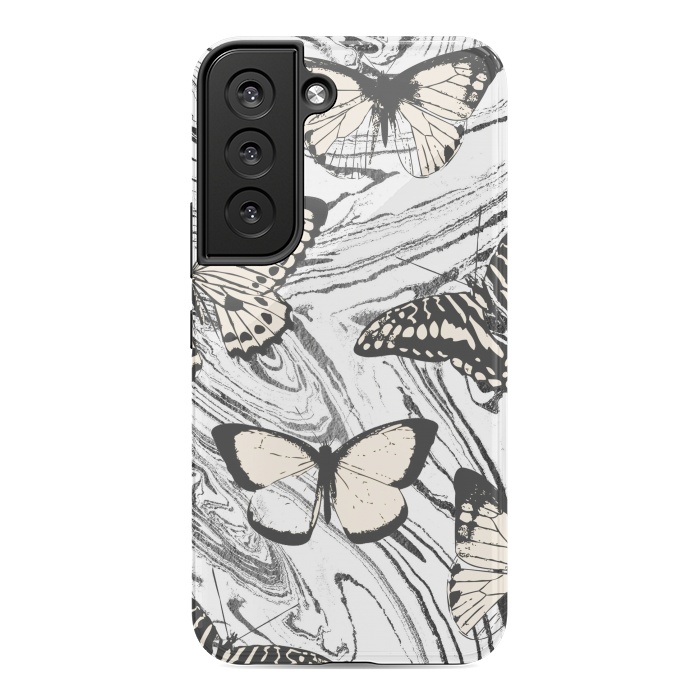 Galaxy S22 StrongFit Butterflies and black ink marble by Oana 