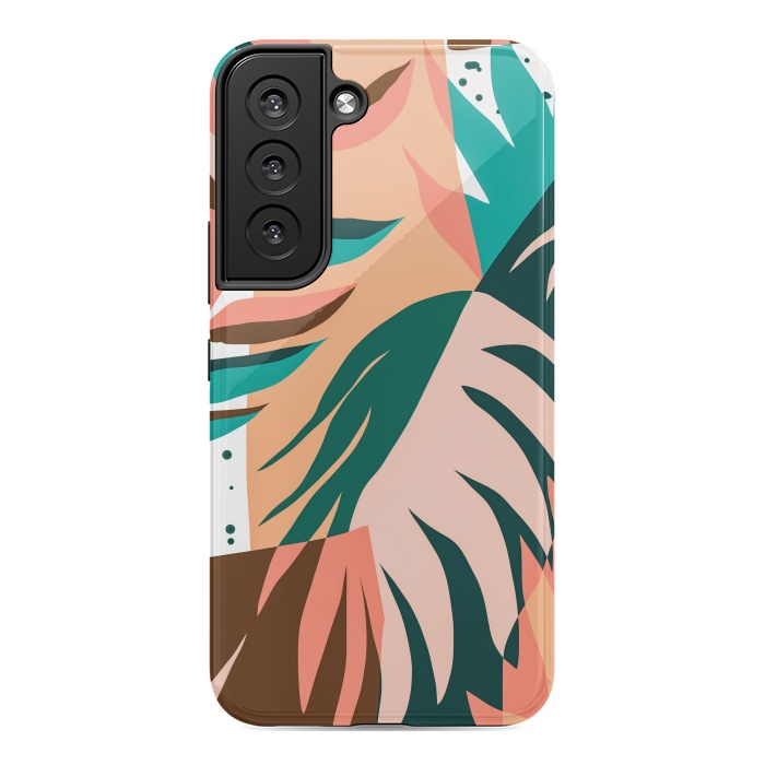 Galaxy S22 StrongFit Watching The Leaves Turn, Tropical Autumn Colorful Eclectic Abstract Palm Nature Boho Graphic Design by Uma Prabhakar Gokhale