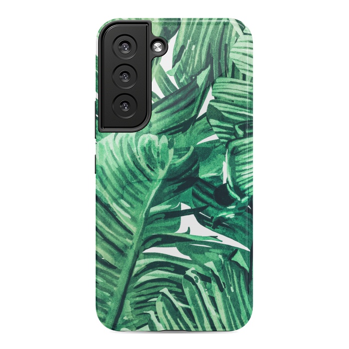 Galaxy S22 StrongFit Tropical State of Mind | Watercolor Palm Banana Leaves Painting | Botanical Jungle Bohemian Plants by Uma Prabhakar Gokhale