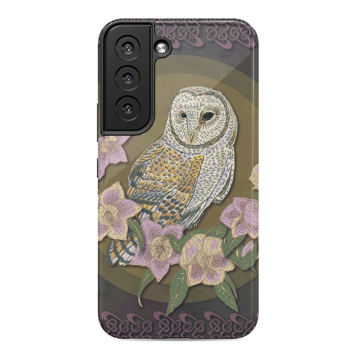 Galaxy S22 StrongFit Owl & Hellebore by Lotti Brown