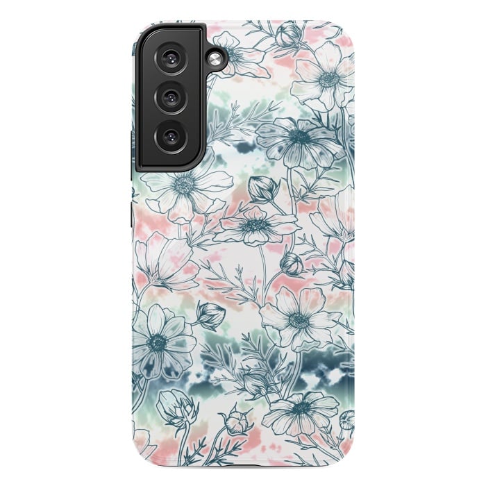 Galaxy S22 plus StrongFit Fields of Cosmos in Coral, Mint and Navy Tied Dye by gingerlique