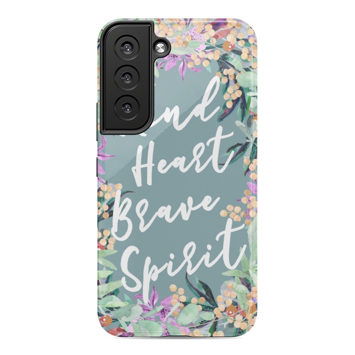 Galaxy S22 StrongFit Kind Brave inspirational typography and watercolor flowers by Oana 