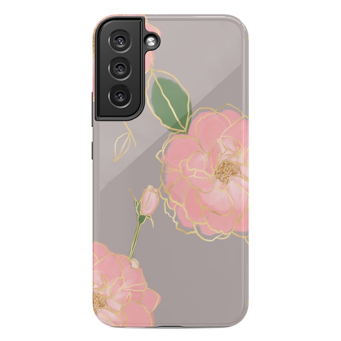 Galaxy S22 plus StrongFit Elegant Pink & Gold Watercolor Roses Gray Design by InovArts