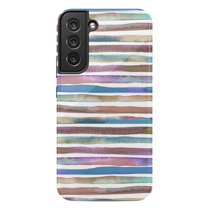 Galaxy S22 plus StrongFit Geometric Watercolor Lines and Stripes Purple Gold by Ninola Design