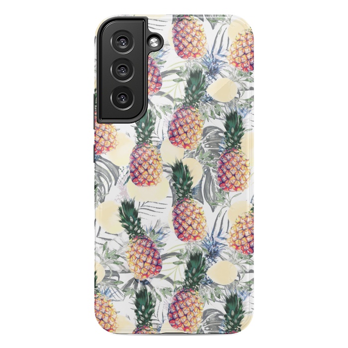 Galaxy S22 plus StrongFit Pineapples and tropical leaves colorful pattern by Oana 