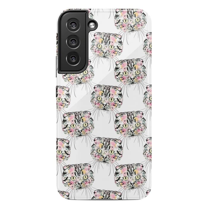 Galaxy S22 plus StrongFit Cute Pink Cat & watercolor flowers Animal Pattern by InovArts