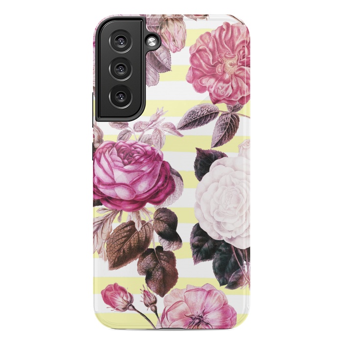 Galaxy S22 plus StrongFit Vintage romantic roses and bright yellow stripes by Oana 