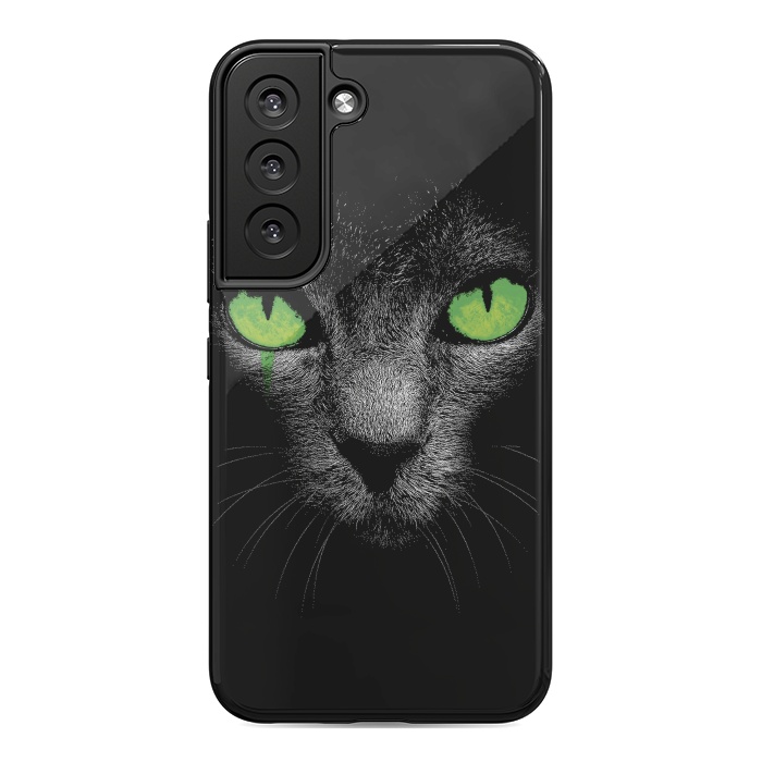Galaxy S22 StrongFit Black Cat with Green Eyes by Sitchko