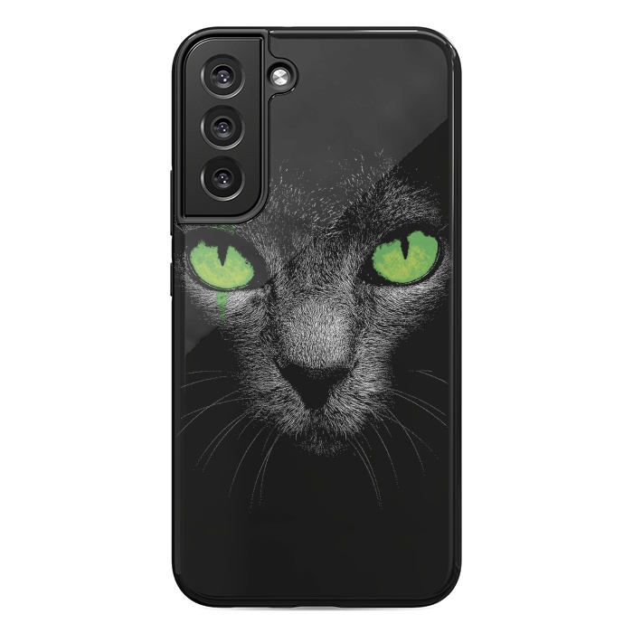 Galaxy S22 plus StrongFit Black Cat with Green Eyes by Sitchko