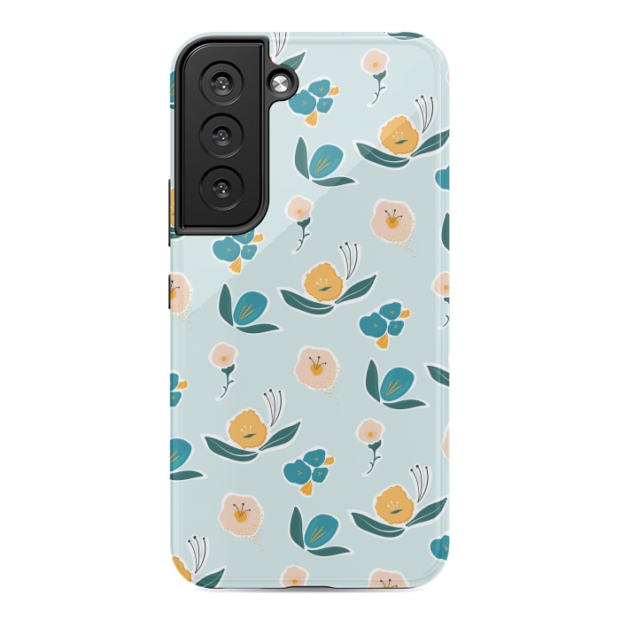 Galaxy S22 StrongFit Blue Floral by Kimberly Senn | Senn & Sons