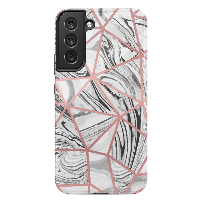 Galaxy S22 plus StrongFit Triangle geometric painted marble tiles with rose gold by Oana 