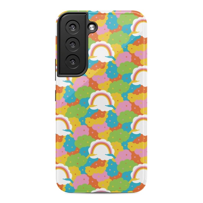 Galaxy S22 StrongFit Rainbows, clouds, hands, We're in This Together repeat pattern in pastels by Portia Monberg