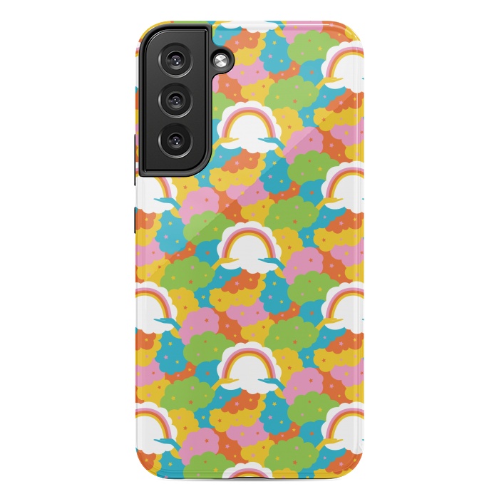 Galaxy S22 plus StrongFit Rainbows, clouds, hands, We're in This Together repeat pattern in pastels by Portia Monberg