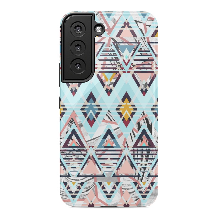 Galaxy S22 StrongFit Colorful brushed tribal triangles by Oana 