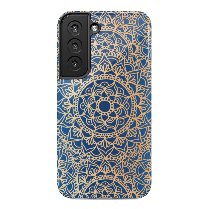 Galaxy S22 StrongFit Blue and Yellow Mandala Pattern by Julie Erin Designs