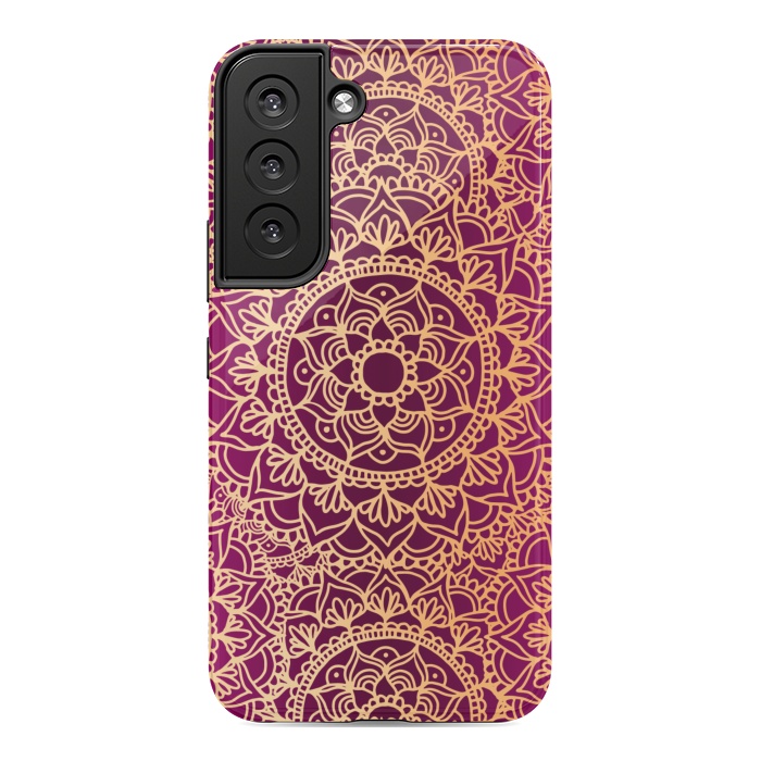 Galaxy S22 StrongFit Pink and Yellow Mandala Pattern by Julie Erin Designs