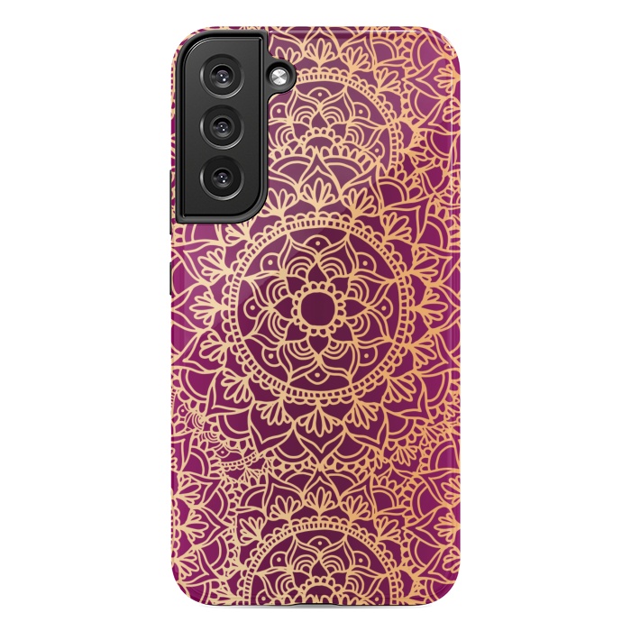 Galaxy S22 plus StrongFit Pink and Yellow Mandala Pattern by Julie Erin Designs