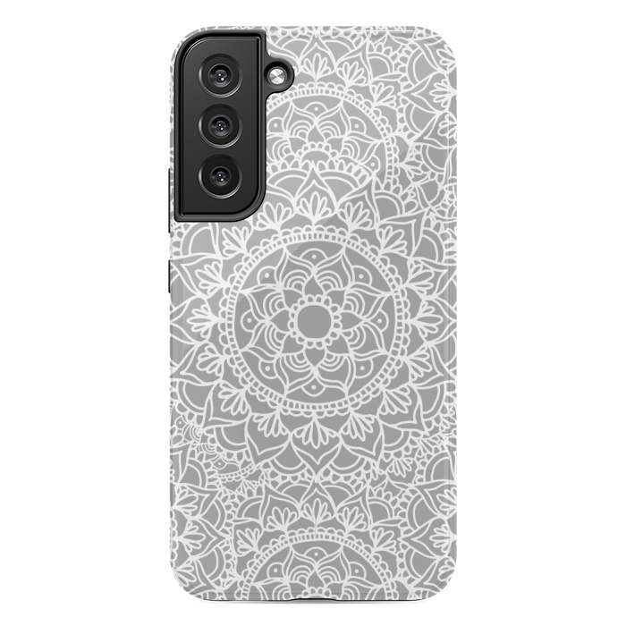 Galaxy S22 plus StrongFit White and Gray Mandala Pattern by Julie Erin Designs