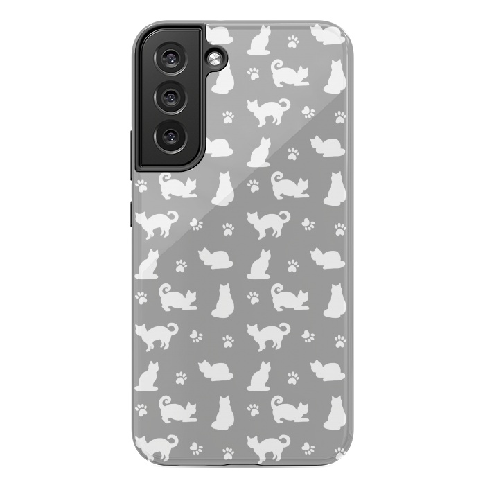 Galaxy S22 plus StrongFit White and Gray Cat Pattern by Julie Erin Designs