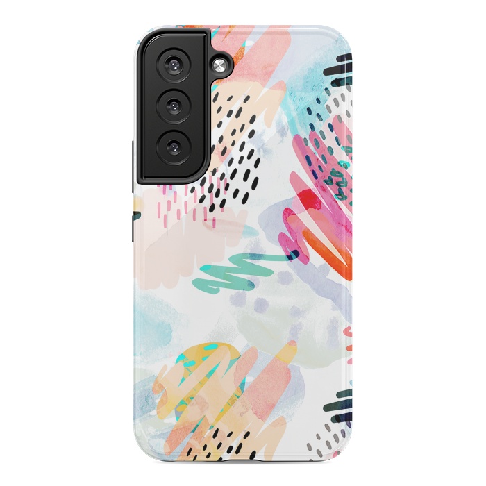 Galaxy S22 StrongFit Playful paint splats and brushed doodles by Oana 
