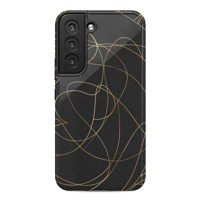 Galaxy S22 StrongFit Modern Gold Line Art Gray Dots Abstract Design by InovArts