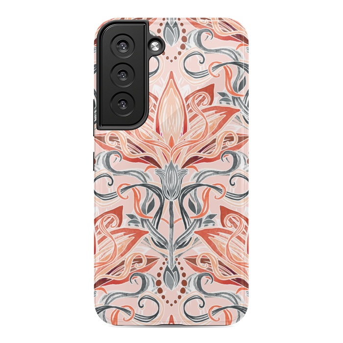 Galaxy S22 StrongFit Coral and Grey Watercolor Art Nouveau Aloe by Micklyn Le Feuvre