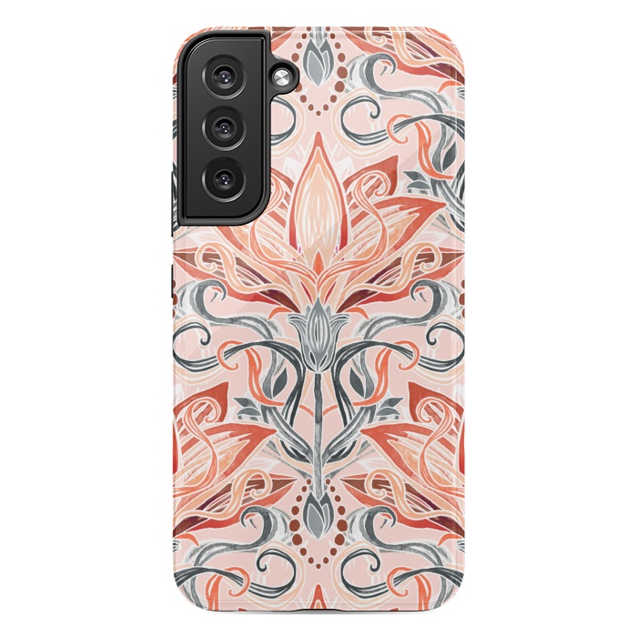 Galaxy S22 plus StrongFit Coral and Grey Watercolor Art Nouveau Aloe by Micklyn Le Feuvre